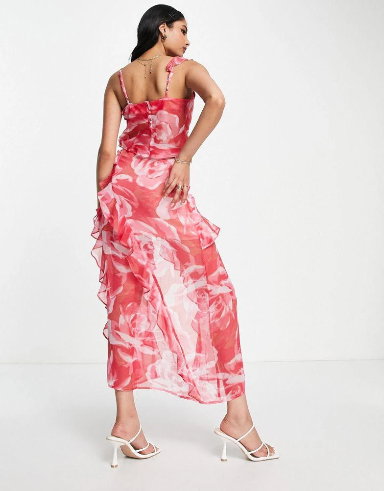 商品ASOS|ASOS DESIGN soft cut about ruffle midi skirt co-ord with high split in pink floral,价格¥160,第2张图片详细描述