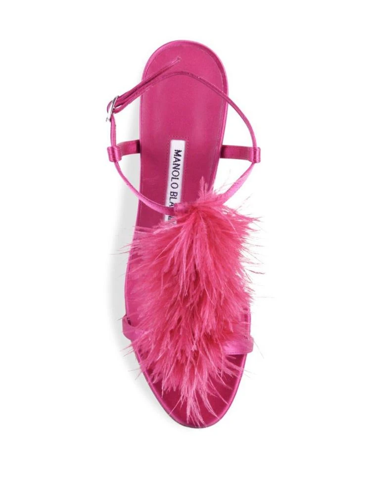 商品Manolo Blahnik|Eila Feather-Trimmed Satin T-Strap Sandals,价格¥2683,第4张图片详细描述