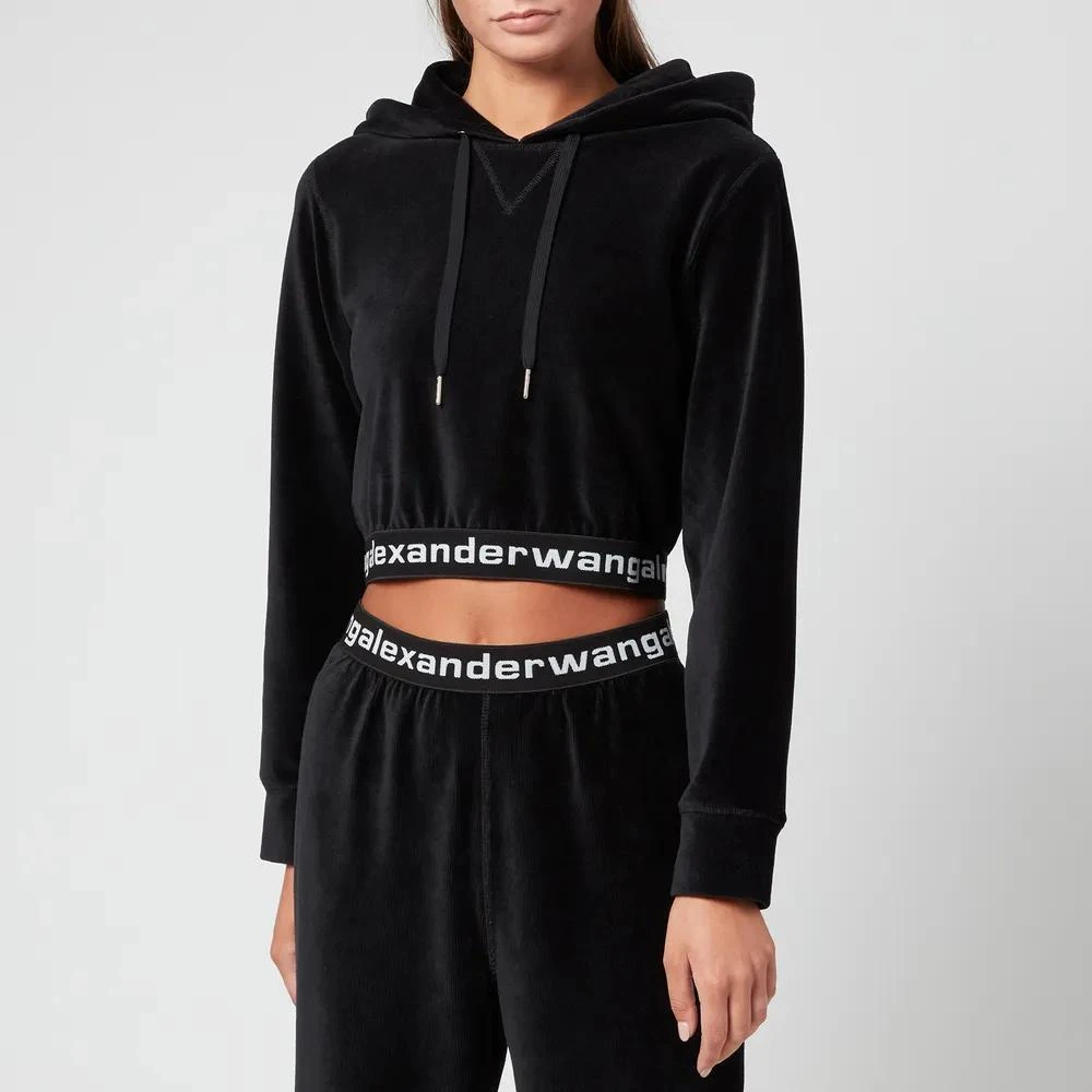 商品Alexander Wang|Alexander Wang Women's Stretch Corduroy Cropped Hoodie with Logo Elastic,价格¥2541,第1张图片