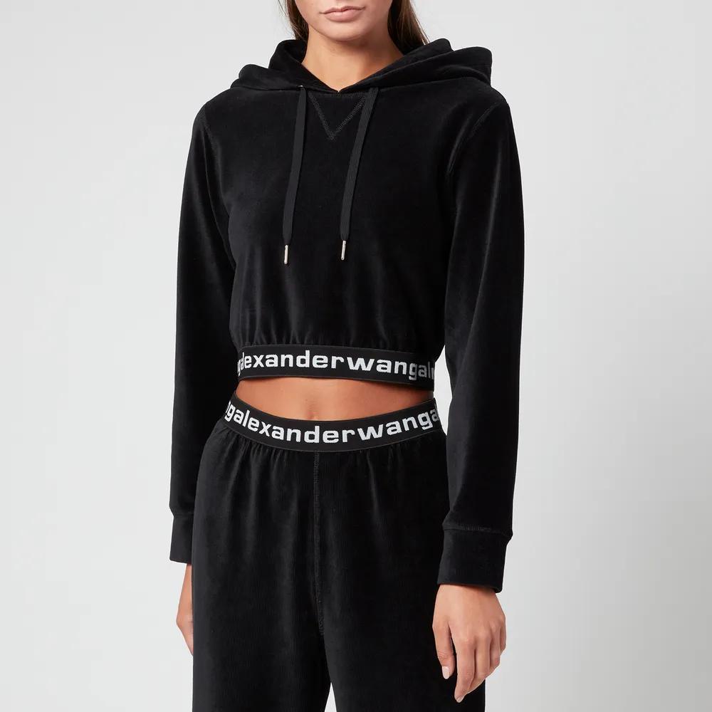 商品Alexander Wang|Alexander Wang Women's Stretch Corduroy Cropped Hoodie with Logo Elastic,价格¥2404,第1张图片