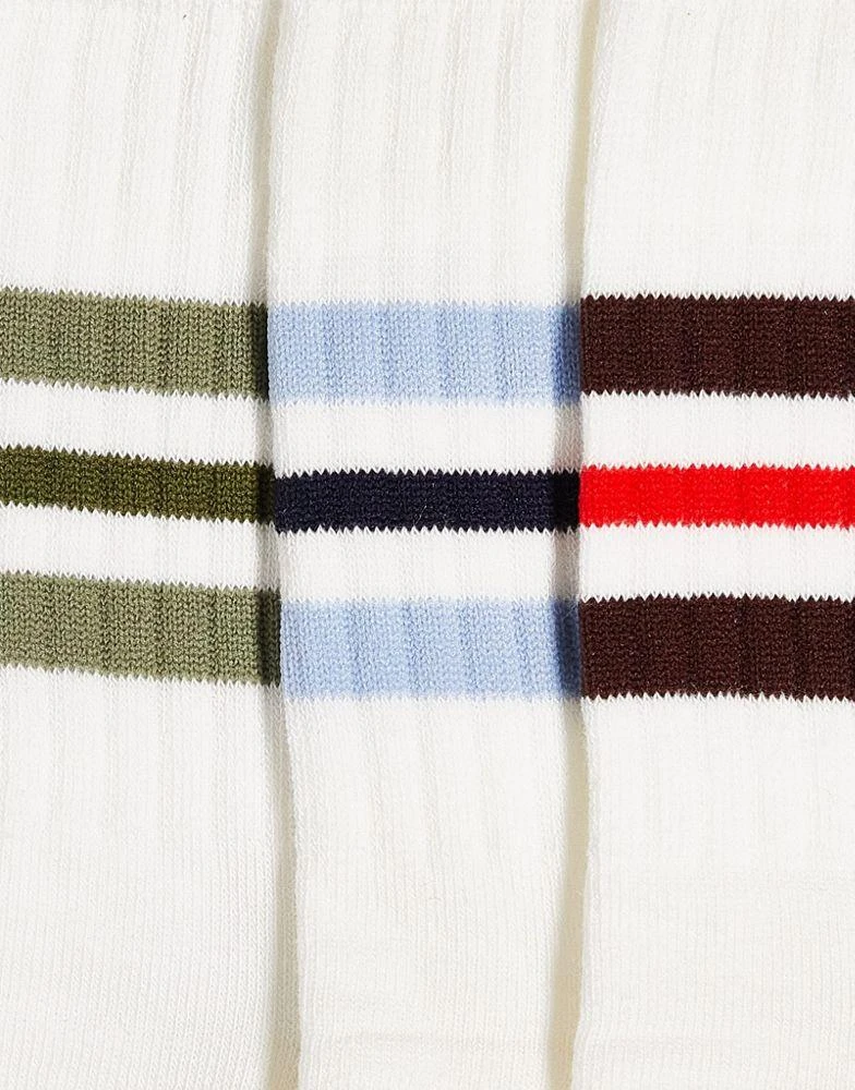 商品ASOS|ASOS DESIGN 3 pack ribbed crew socks in ecru with coloured stripes,价格¥116,第3张图片详细描述