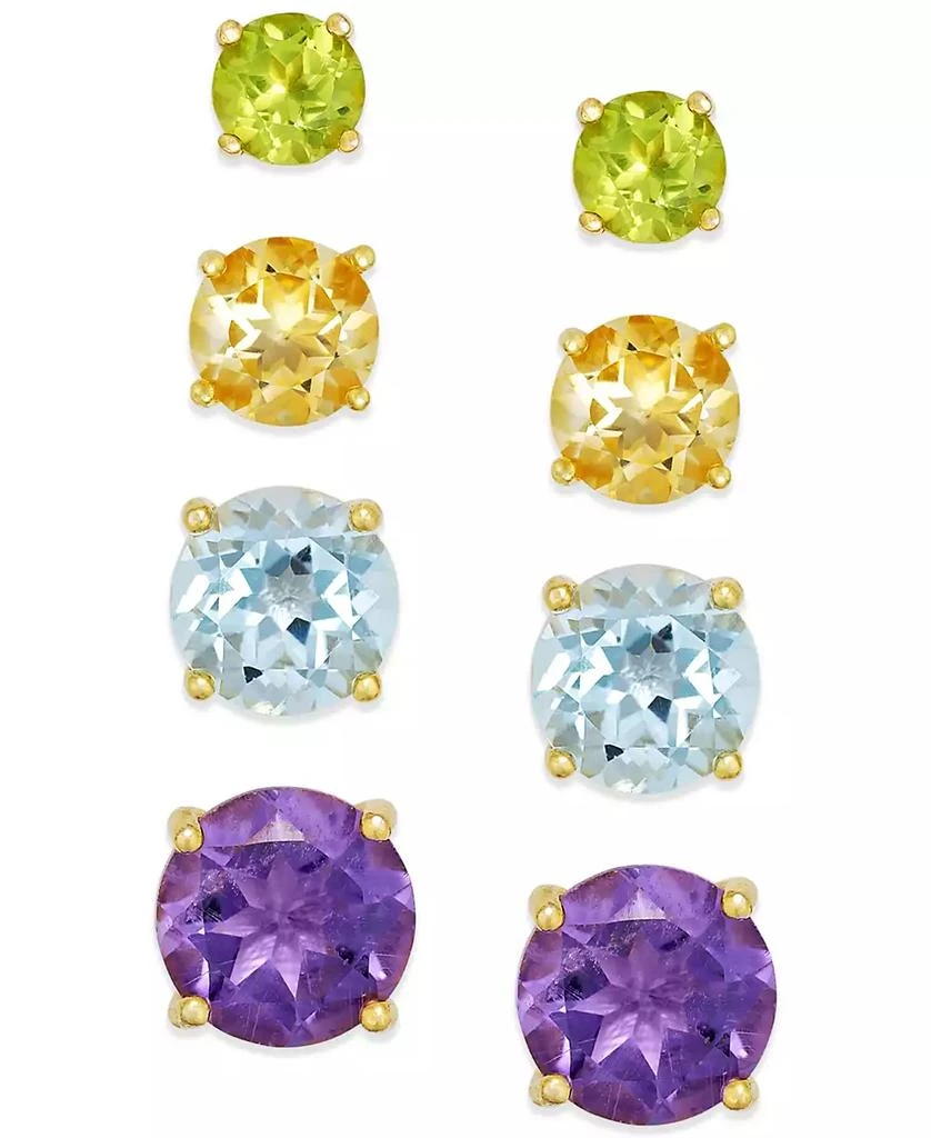 商品Macy's|Multi-Stone Stud Earring Set in 18k Gold over Sterling Silver (5-9/10 ct. t.w.),价格¥190,第1张图片