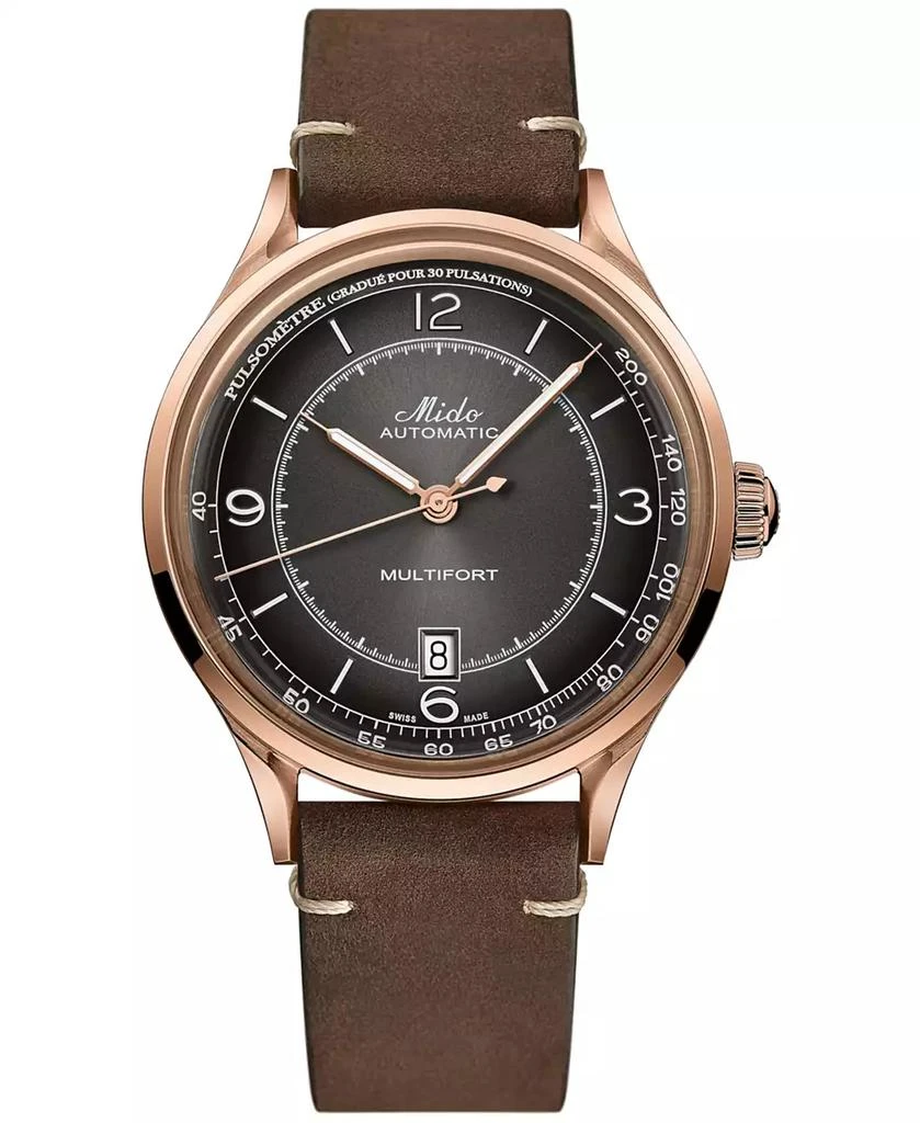 商品MIDO|Men's Swiss Automatic Multifort Patrimony Pulsometer Brown Leather Strap Watch 40mm,价格¥8215,第1张图片