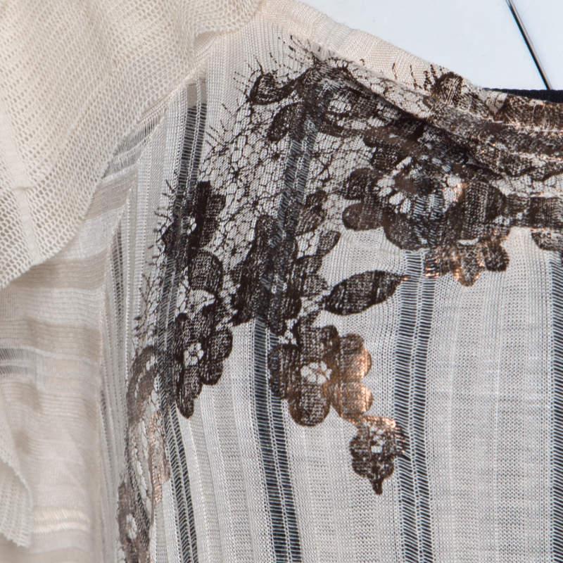 Kenzo Buttercream Foil Print Striped Knit Layered Tulle Sleeve Top XL商品第4张图片规格展示
