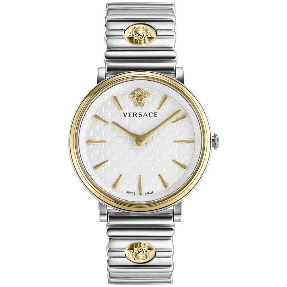 商品Versace|Women's Swiss V-Circle Logomania Two Tone Stainless Steel Bracelet Watch 38mm,价格¥6696,第1张图片