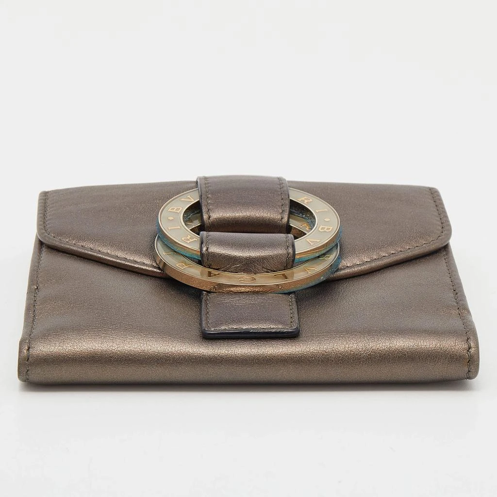 Bvlgari Metallic Brown Leather Double Ring Flap Compact Wallet 商品