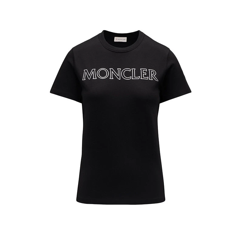 商品Moncler|【预售3-7天】Moncler/蒙克莱 22年秋冬新款 女士黑色纯棉印花层压徽标短袖T恤H10938C00013829FB999,价格¥1764,第1张图片