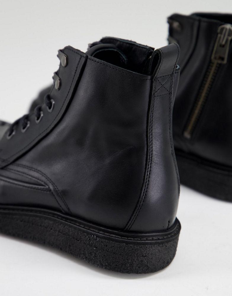 All Saints 雅顿极简黑色皮革系带靴男靴商品第4张图片规格展示