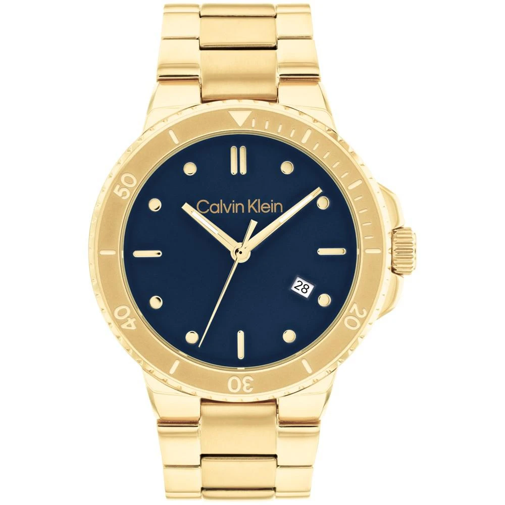 商品Calvin Klein|Men's Gold-Tone Stainless Steel Bracelet Watch 44mm,价格¥973,第1张图片