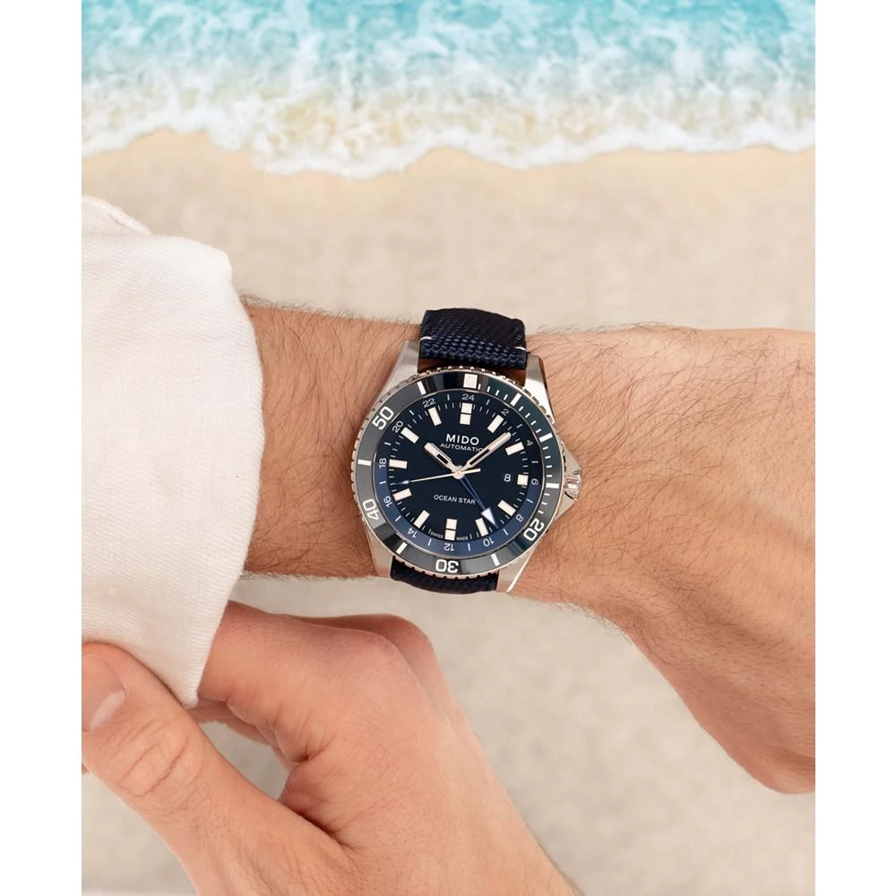 商品MIDO|Men's Swiss Automatic Ocean Star GMT Blue Fabric Strap Watch 44mm,价格¥9370,第4张图片详细描述