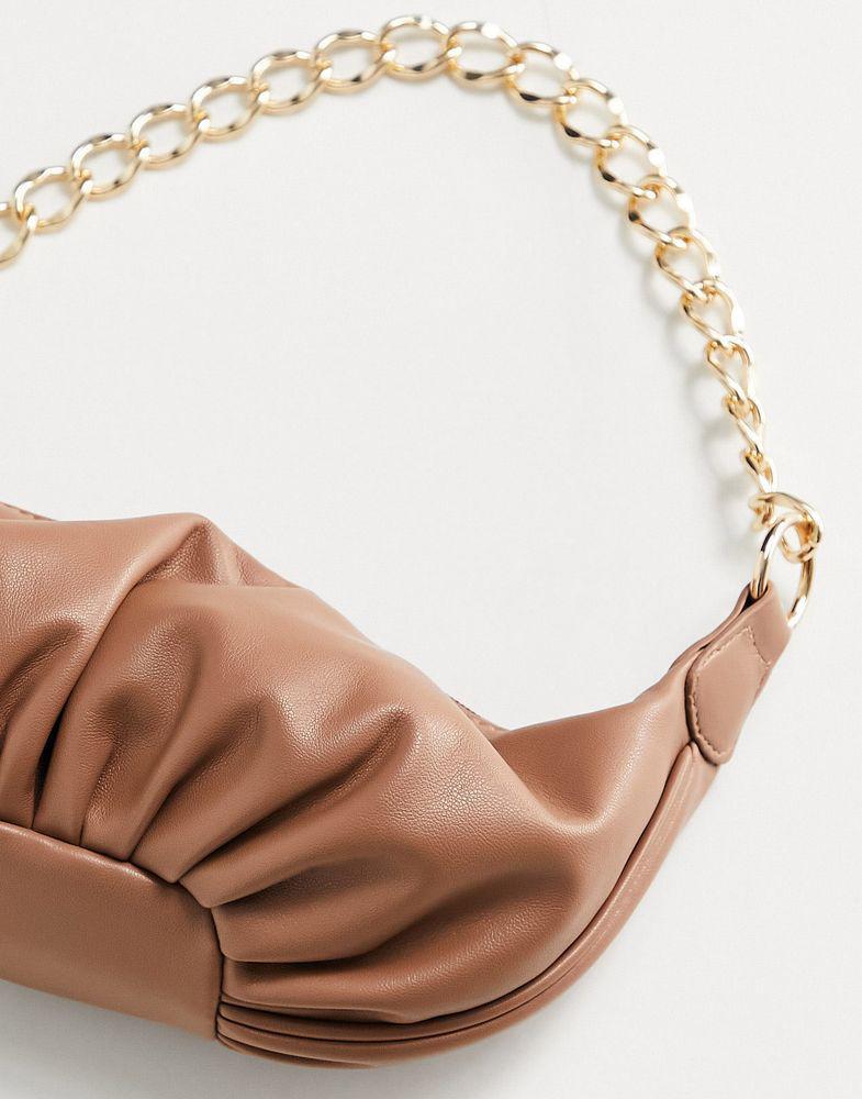 商品ASOS|ASOS DESIGN 70s ruched curved shoulder bag with chain in tan,价格¥90,第6张图片详细描述