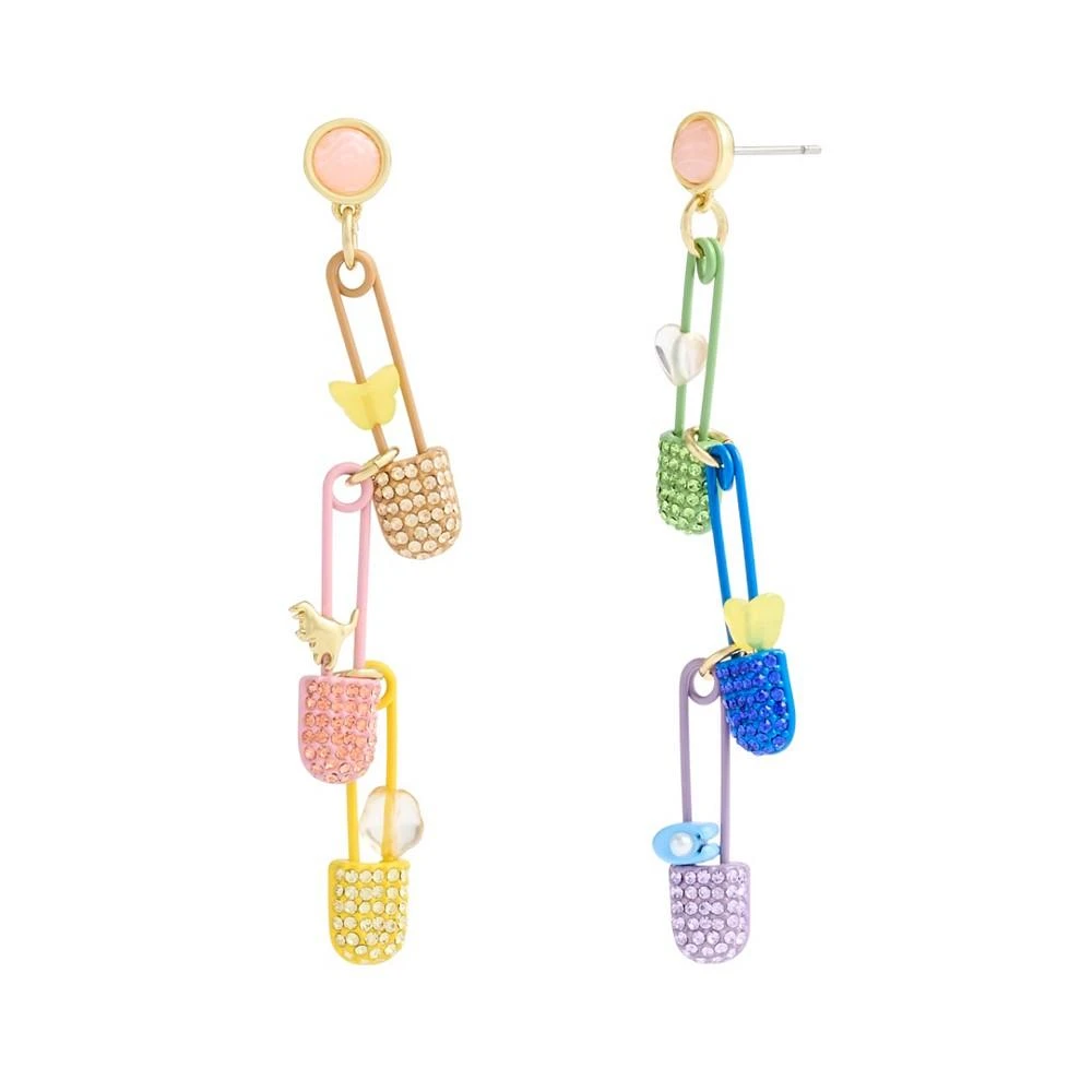 商品Coach|Faux Stone Signature Safety Pin Mismatched Linear Earrings,价格¥1238,第1张图片