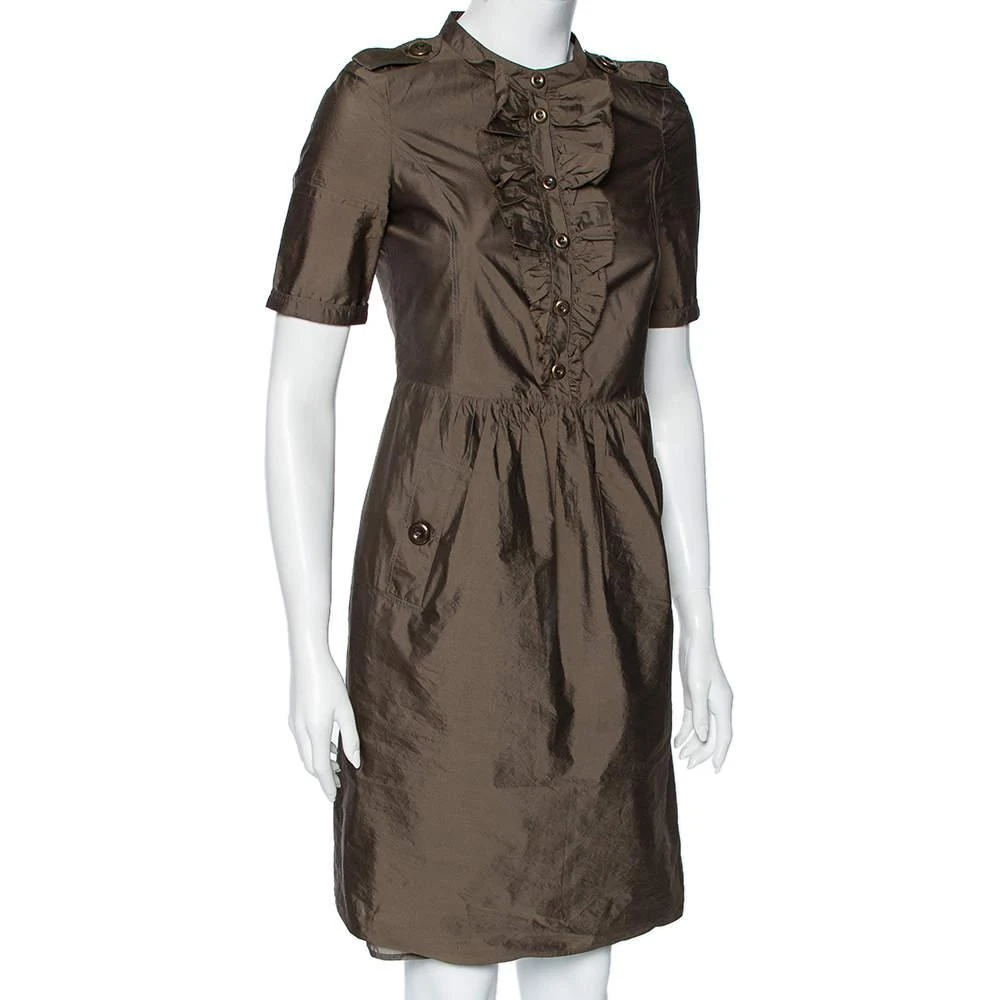 商品[二手商品] Burberry|Burberry Olive Green Ruffle Trim Belted Short Sleeve Dress XS,价格¥1284,第2张图片详细描述