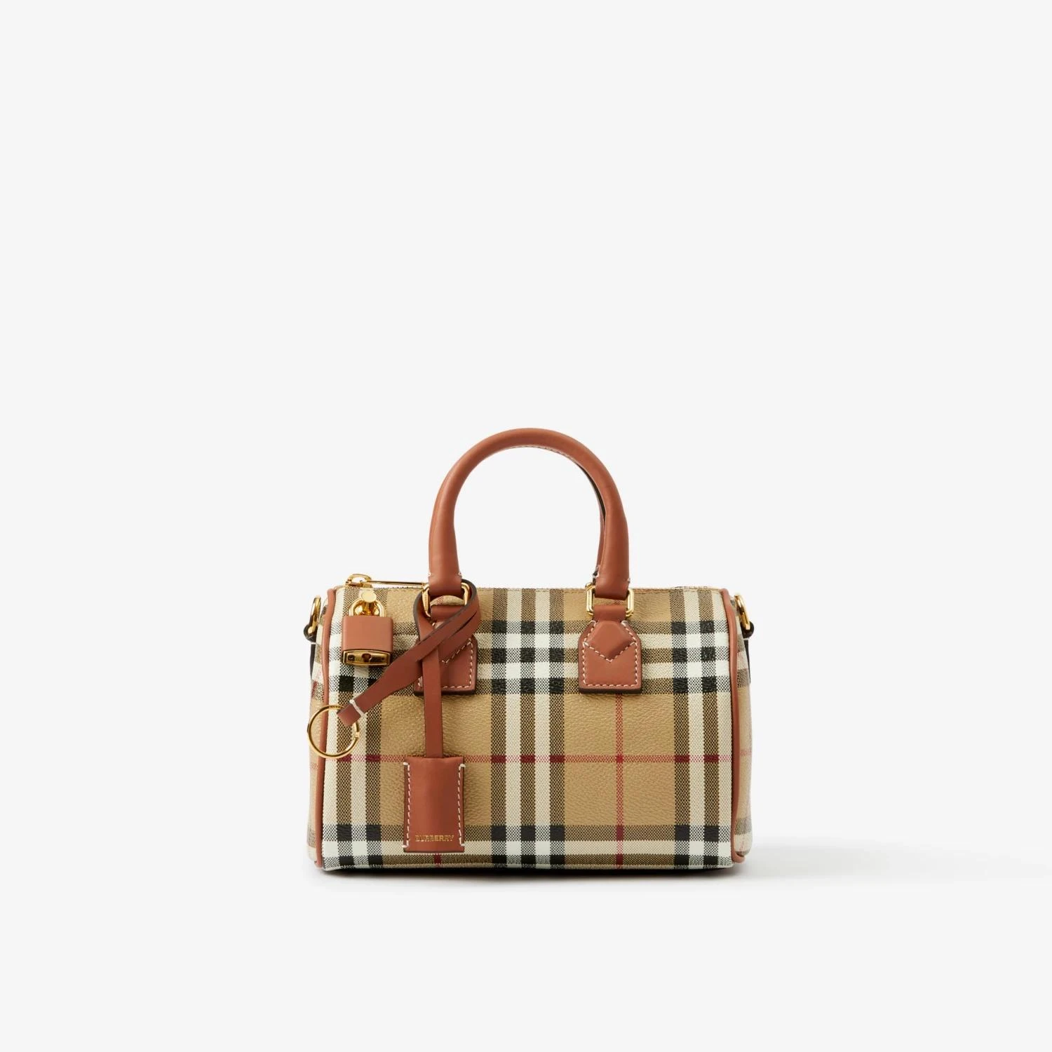 商品Burberry|【预售】 巴宝莉 25春夏 女士 手提包 格纹迷你保龄球包 80713571 ,价格¥9584,第1张图片