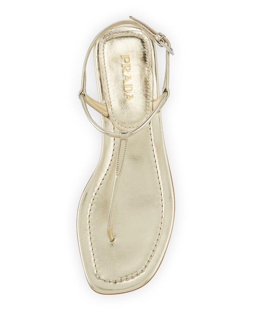 Flat Metallic Leather T-Strap Sandals商品第3张图片规格展示