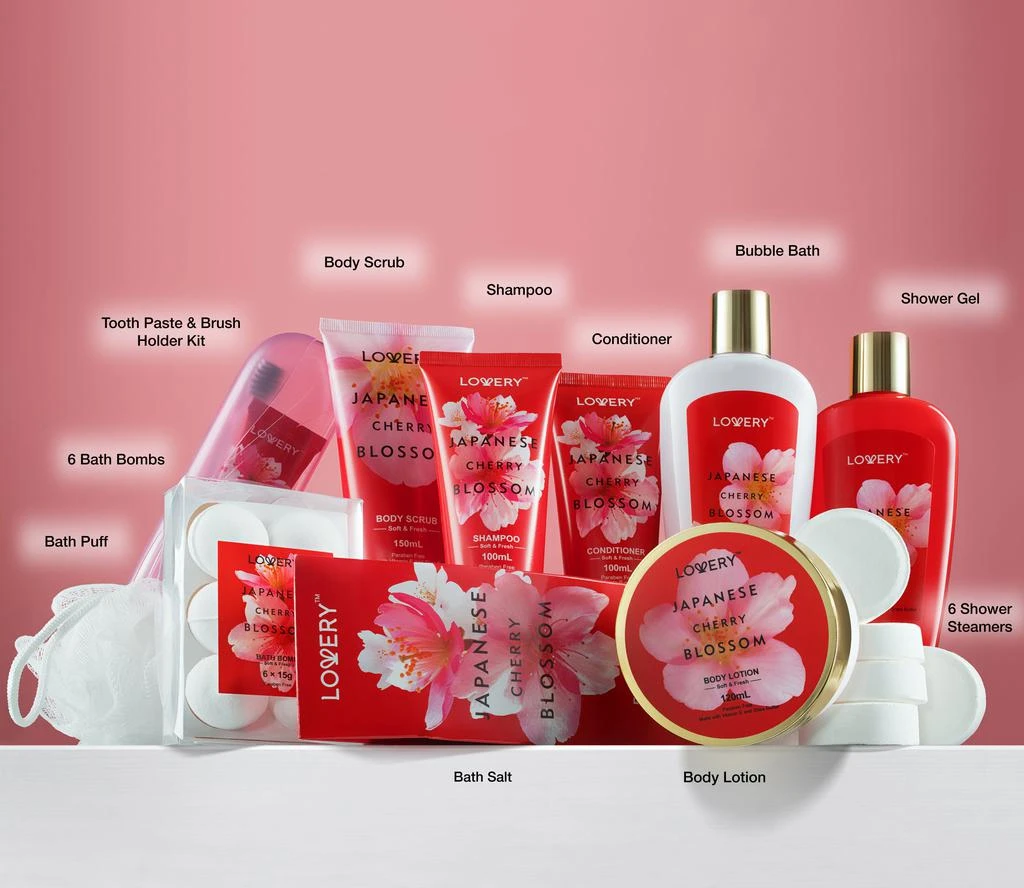 商品Lovery|Japanese Cherry Blossom Deluxe Spa Bag 25-Piece Set,价格¥531,第2张图片详细描述