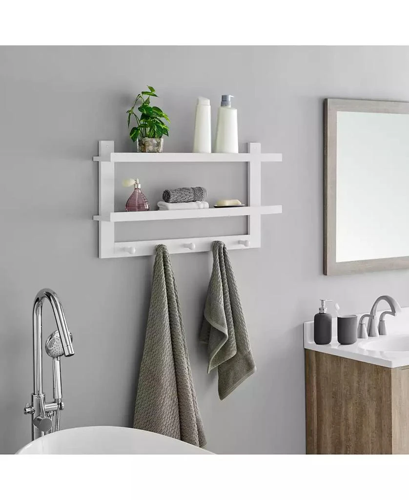 商品Danya B|Two-Tier Ledge Shelf Wall organizer with Five Hanging Hooks,价格¥251,第4张图片详细描述