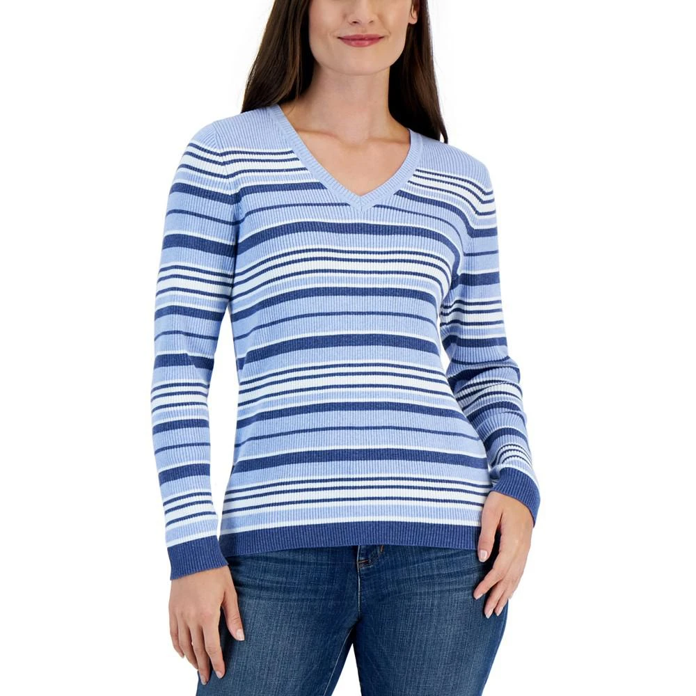 商品Karen Scott|Women's Cotton Striped Iysha Sweater, Created for Macy's,价格¥64,第1张图片