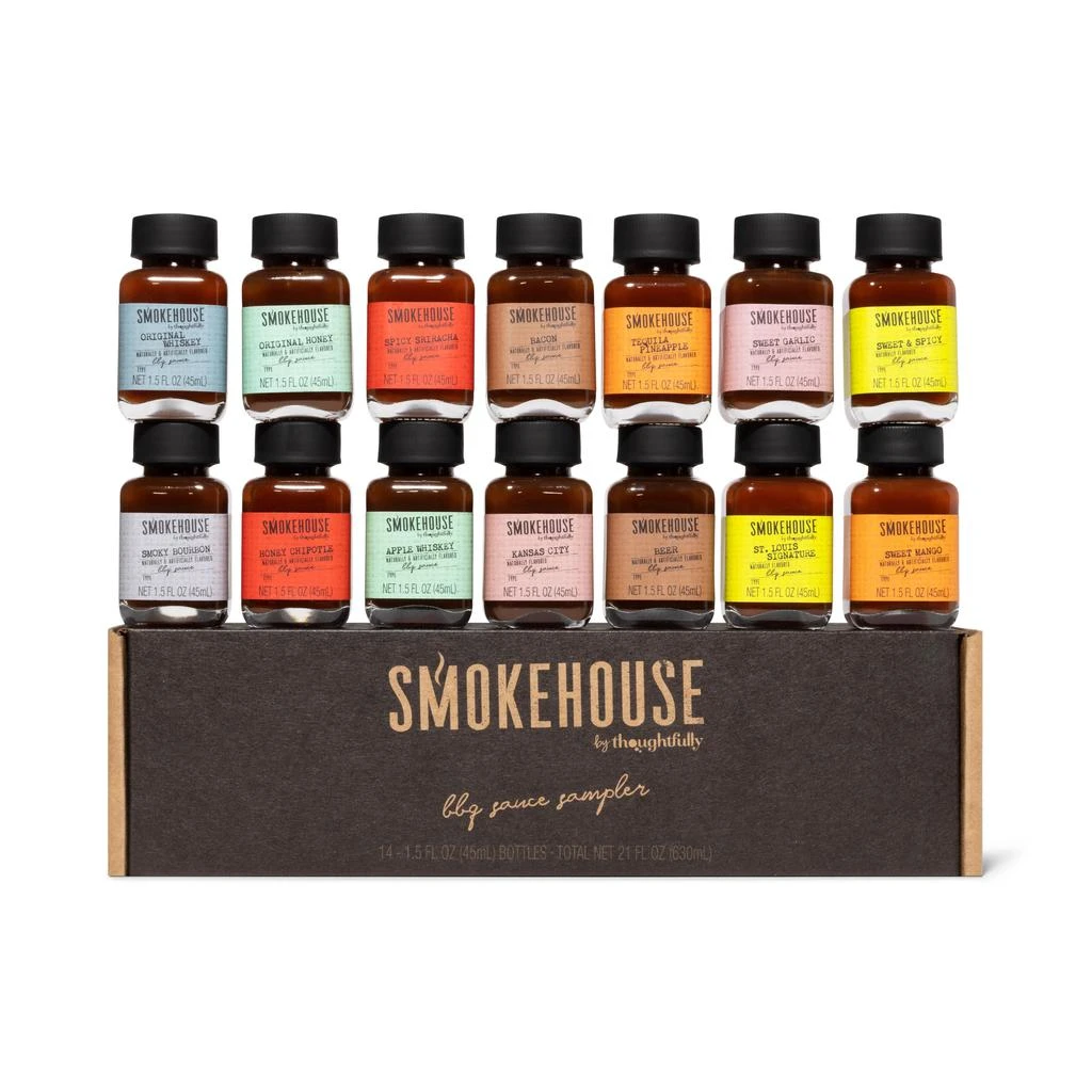 商品Thoughtfully|Smokehouse by , Gourmet BBQ Sauce Sampler Variety Pack Gift Set, Set of 14,价格¥318,第1张图片