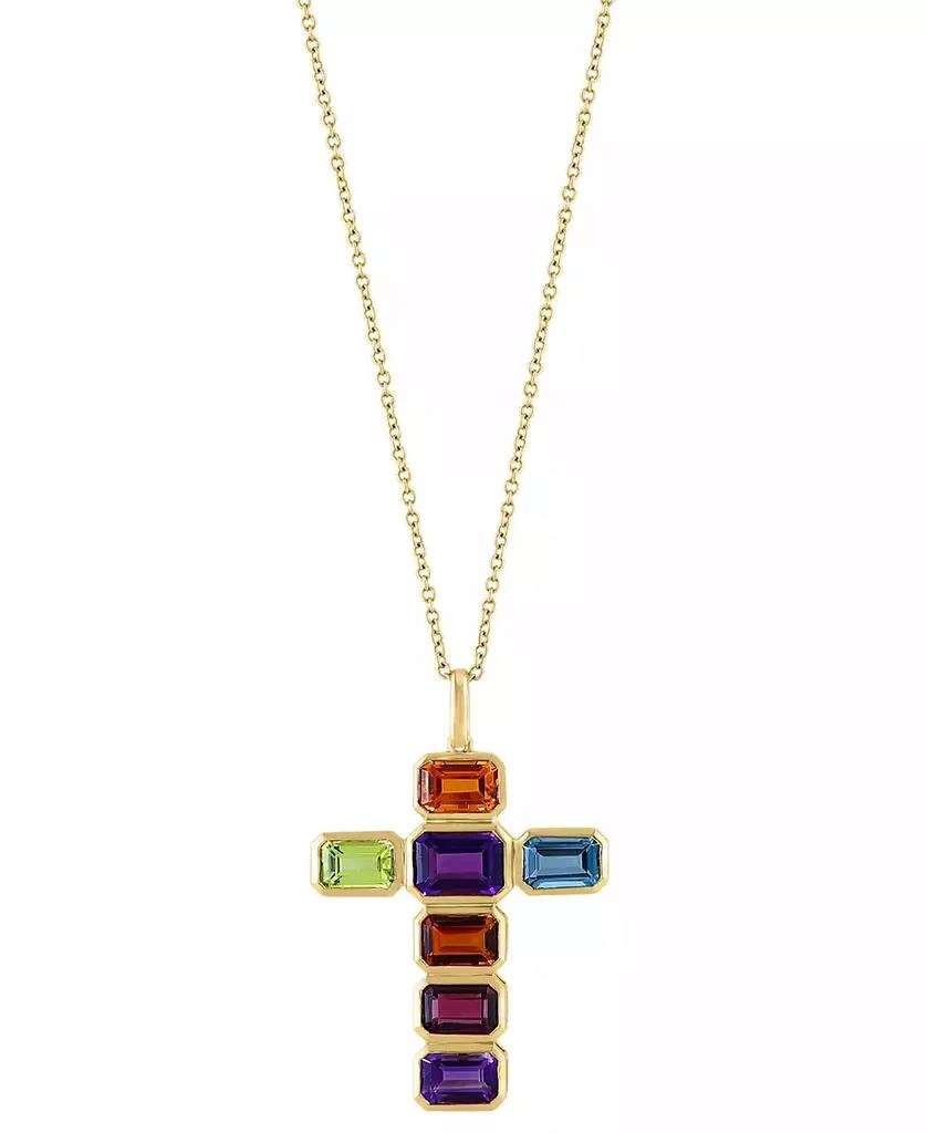 商品Effy|EFFY® Multi-Gemstone Cross 18" Pendant Necklace (5-1/4 ct. t.w.) in 14k Gold,价格¥6499,第1张图片