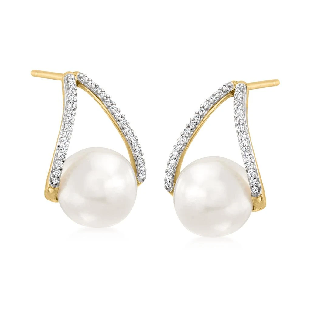 商品Ross-Simons|8-8.5mm Cultured Pearl and . Diamond Drop Earrings in 14kt Yellow Gold,价格¥3246,第4张图片详细描述