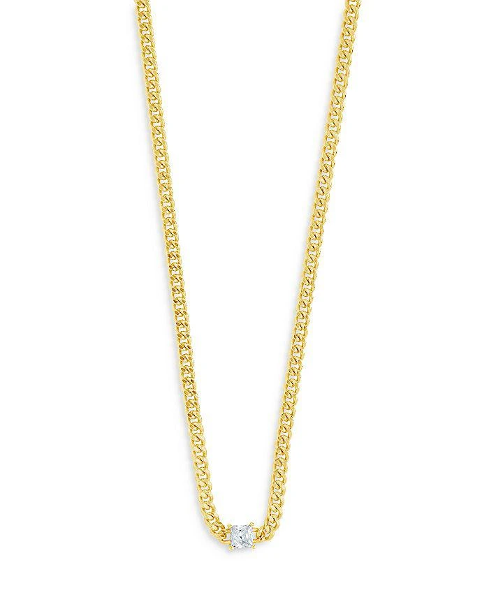 商品Sterling Forever|Square Cubic Zirconia Curb Chain Collar Necklace in 14K Gold Plated, 16"-18",价格¥509,第1张图片