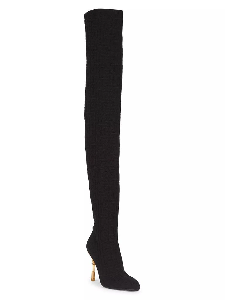 商品Balmain|Moneta Monogram Knit Over-The-Knee Boots,价格¥6309,第2张图片详细描述