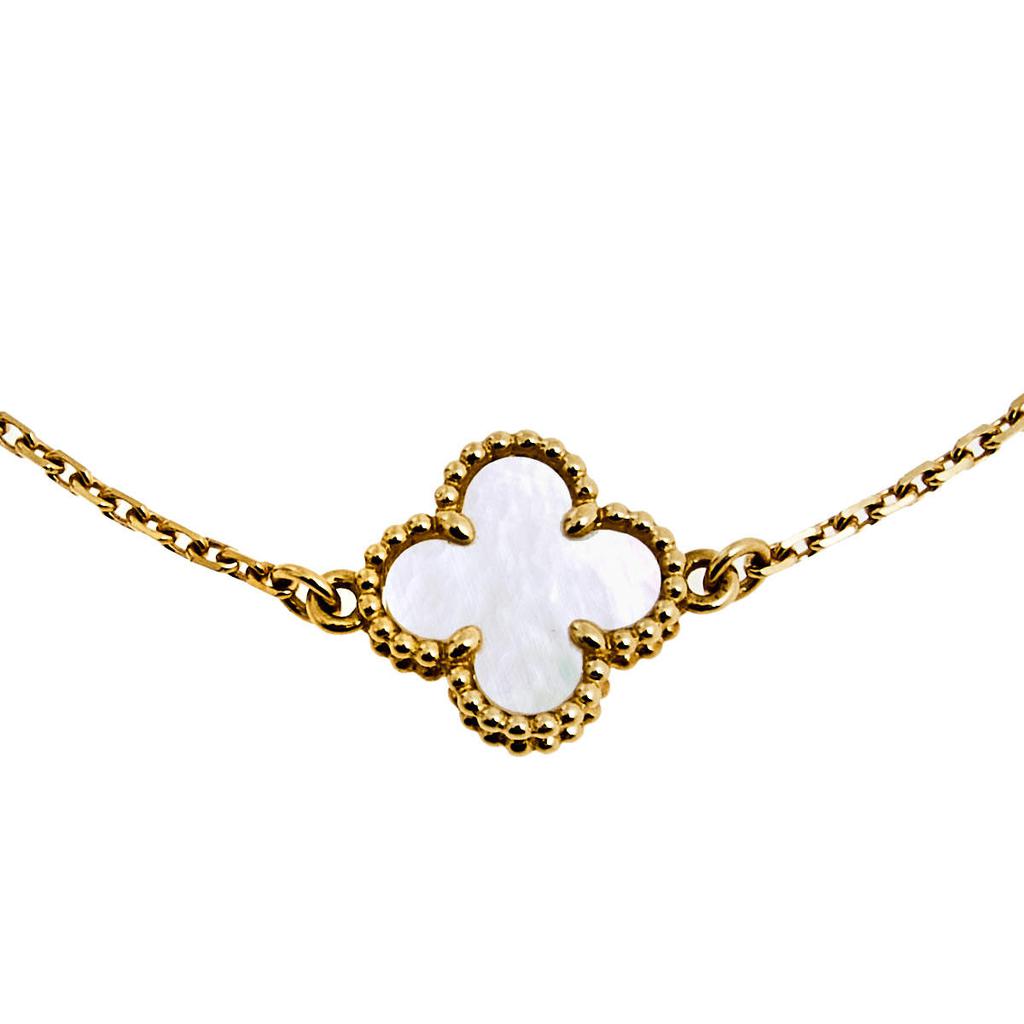 Van Cleef & Arpels Sweet Alhambra Mother of Pearl 18K Yellow Gold Bracelet商品第3张图片规格展示