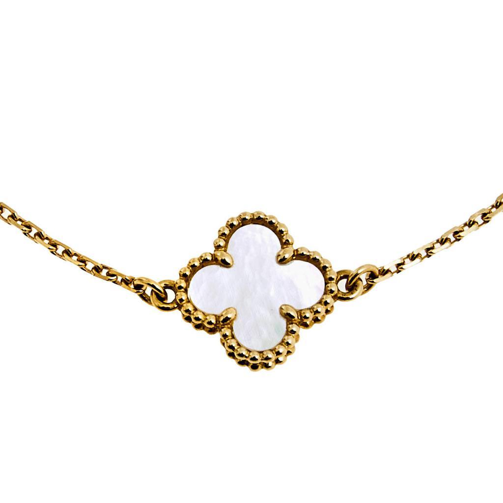 商品[二手商品] Van Cleef & Arpels|Van Cleef & Arpels Sweet Alhambra Mother of Pearl 18K Yellow Gold Bracelet,价格¥9504,第5张图片详细描述
