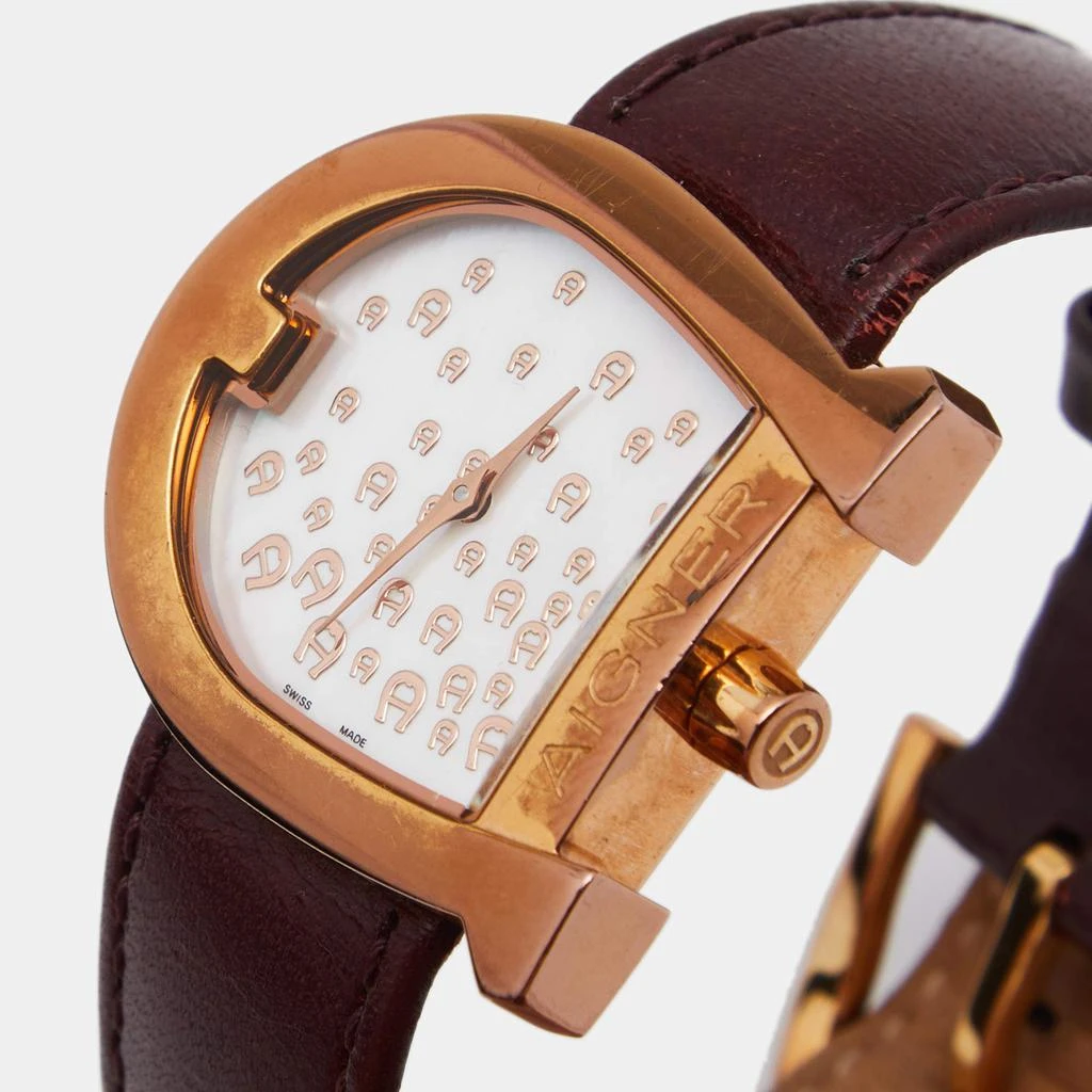 商品[二手商品] Aigner|Aigner White Mother of Pearl Gold PVD Coated Stainless Steel Leather Genua A31600 Women's Wristwatch 31 mm,价格¥1106,第2张图片详细描述