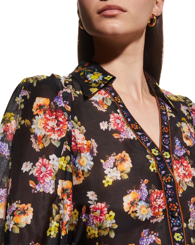 Cosima Floral Blouson-Sleeve Button-Front Top商品第7张图片规格展示