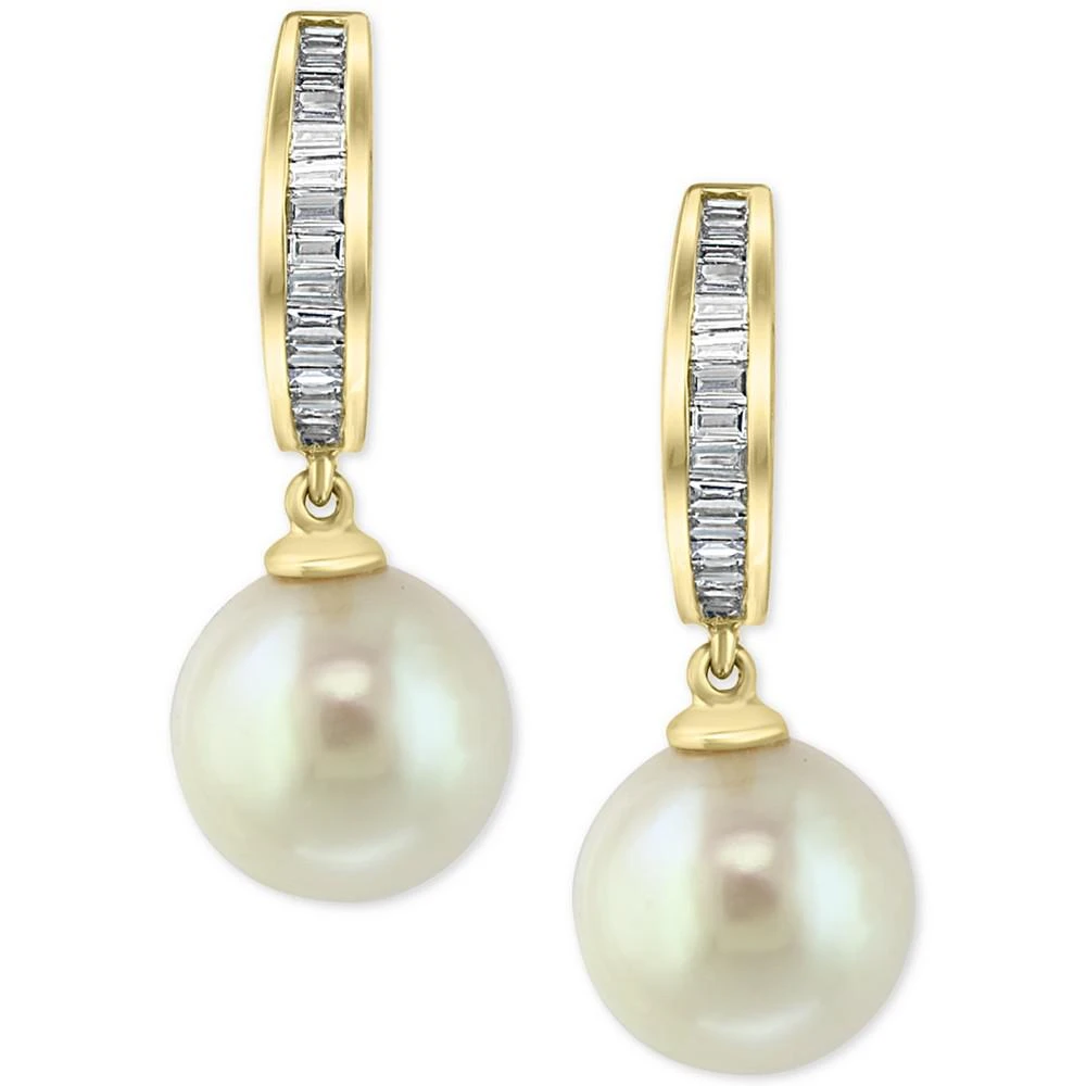 商品Effy|EFFY® Diamond (1/4 ct. t.w.) & Cultured Freshwater Pearl (10mm) Drop Earrings In 14k Gold,价格¥9703,第2张图片详细描述