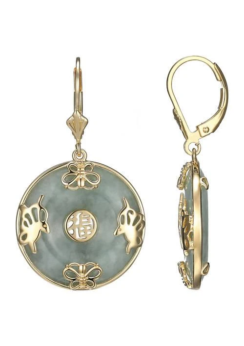 商品Dynasty Jade|18k Gold Plated Sterling Silver Jade "Good Luck" Disc Lever Back Drop Earring,价格¥2581,第1张图片