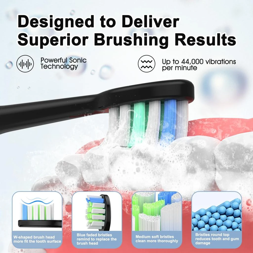 YUNCHI Electric Toothbrush for Adults, Sonic Toothbrush, Rechargeable Electric Toothbrush with 4 Brush Heads,5 Modes & 2 Minutes Smart Timer,Waterproof,Battery Toothbrush,Black 商品