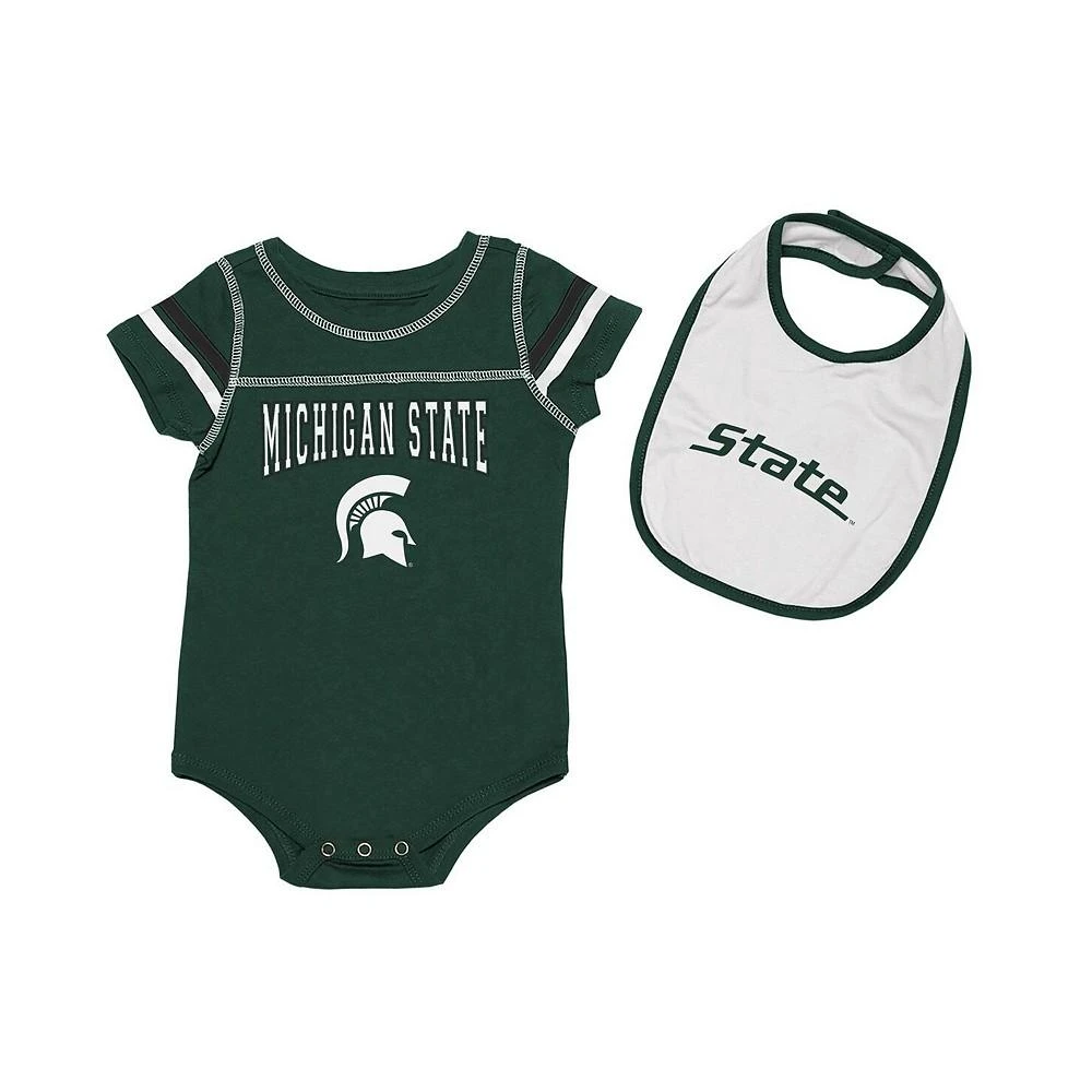 商品Colosseum|Newborn and Infant Girls and Boys Green, White Michigan State Spartans Chocolate Bodysuit and Bib Set,价格¥166,第1张图片