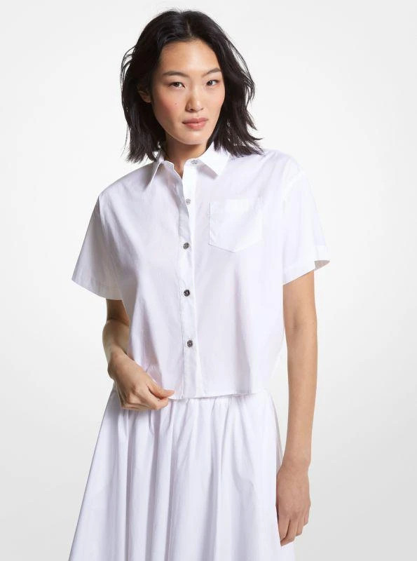 商品Michael Kors|Stretch Organic Cotton Poplin Cropped Shirt,价格¥557,第1张图片