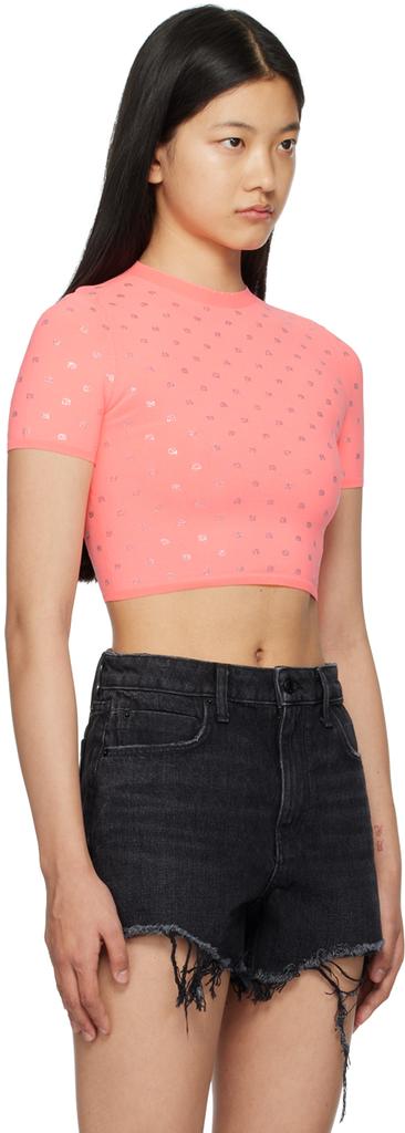 Pink Cropped Crystal T-Shirt商品第2张图片规格展示