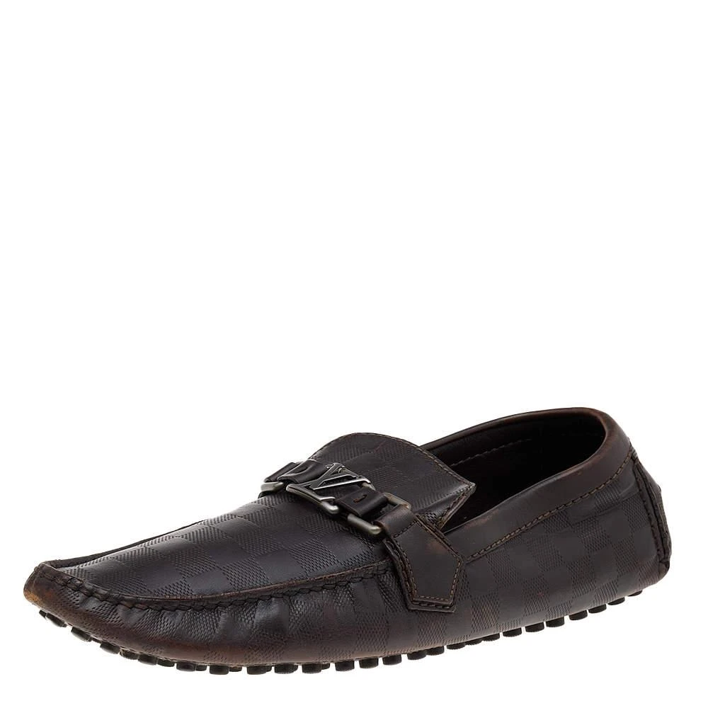 商品[二手商品] Louis Vuitton|Louis Vuitton Dark Brown Damier Embossed Leather Hockenheim Slip On Loafers Size 43.5,价格¥3046,第1张图片
