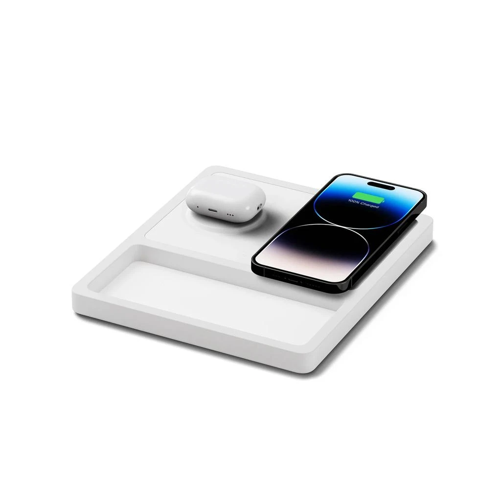 商品NYTSTND|DUO TRAY White - 2-in-1 MagSafe Rustic White Wireless Charger with USB-C and A Ports Support,价格¥1107,第1张图片