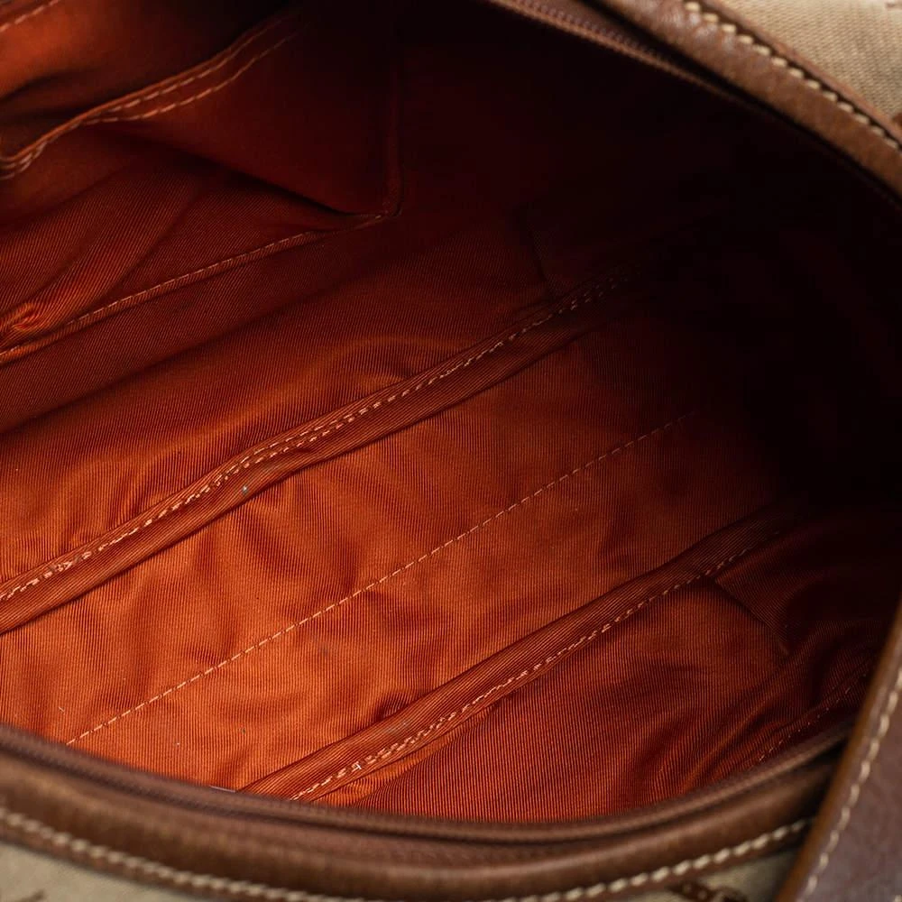 Longchamp Brown/Beige Horse Print Canvas And Leather Hobo  商品