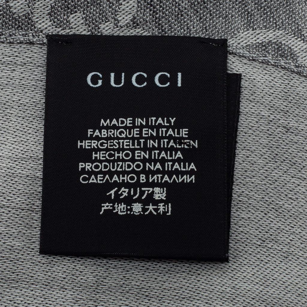 Gucci Grey GG Monogram Wool & Silk Fringed Scarf商品第7张图片规格展示