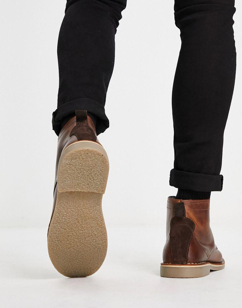 商品ASOS|ASOS DESIGN desert boots in tan leather with suede detail,价格¥374,第5张图片详细描述