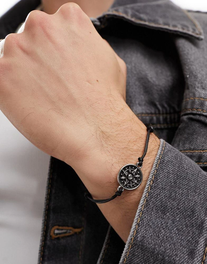 商品FADED FUTURE|Faded Future rope bracelet with compass pendant in silver,价格¥85,第4张图片详细描述