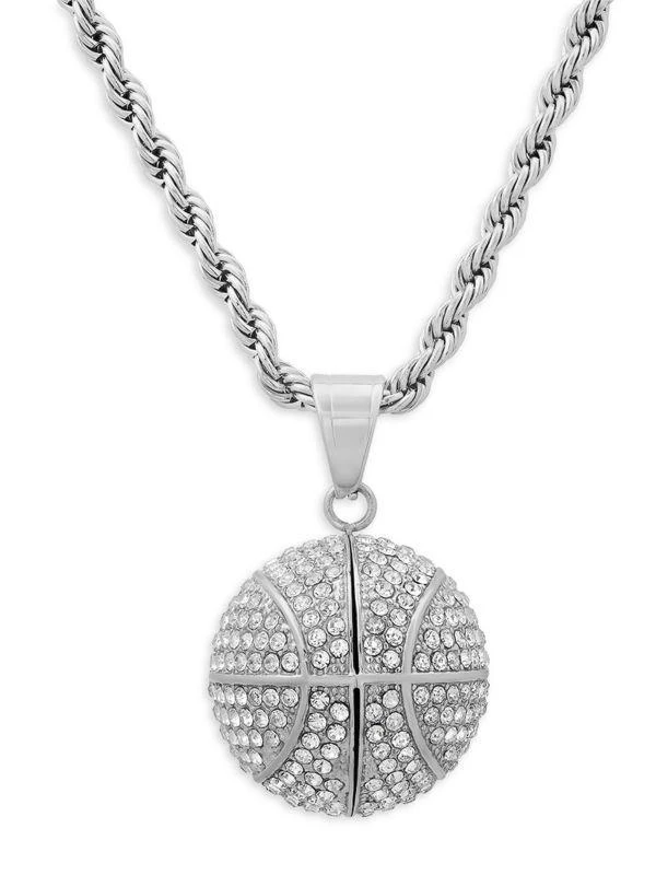 商品Anthony Jacobs|Stainless Steel & Simulated Diamond Basketball Pendant Necklace,价格¥466,第1张图片