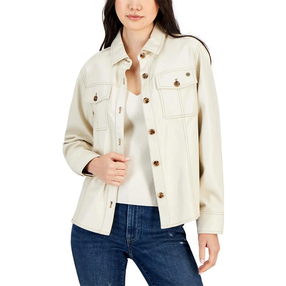 商品Tommy Hilfiger|Women's Faux-Leather Trucker Shacket,价格¥348,第1张图片