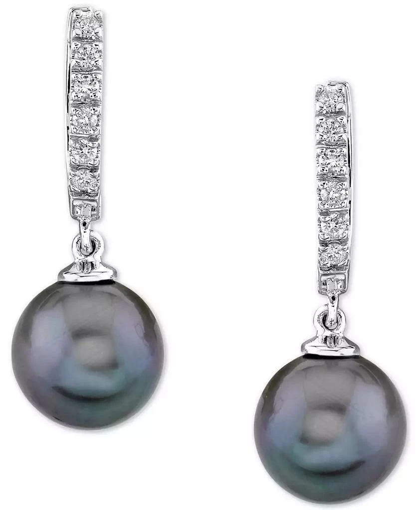 商品Macy's|Cultured Golden South Sea Pearl (9mm) & Diamond (1/5 ct. t.w.) Hoop Dangle Drop Earrings in 14k Gold,价格¥2826,第3张图片详细描述