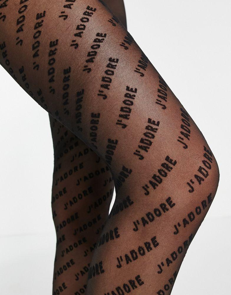 ASOS DESIGN J'adore slogan tights in black商品第4张图片规格展示