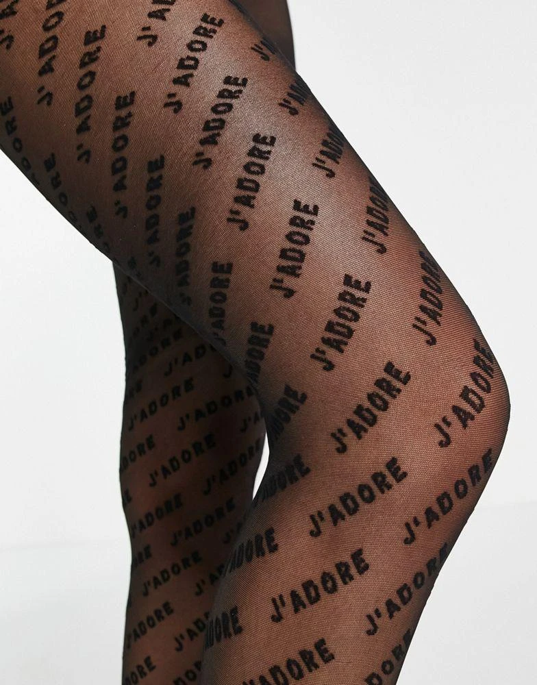 商品ASOS|ASOS DESIGN J'adore slogan tights in black,价格¥48,第4张图片详细描述