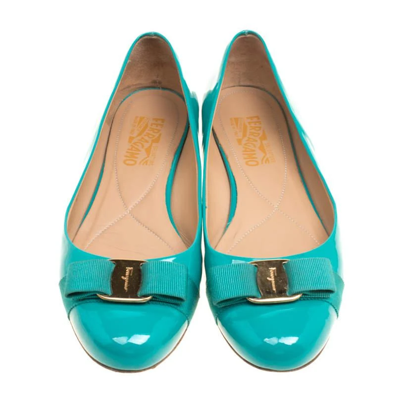 商品[二手商品] Salvatore Ferragamo|Salvatore Ferragamo Jade Green Patent Leather Varina Ballet Flats Size 40,价格¥1408,第3张图片详细描述