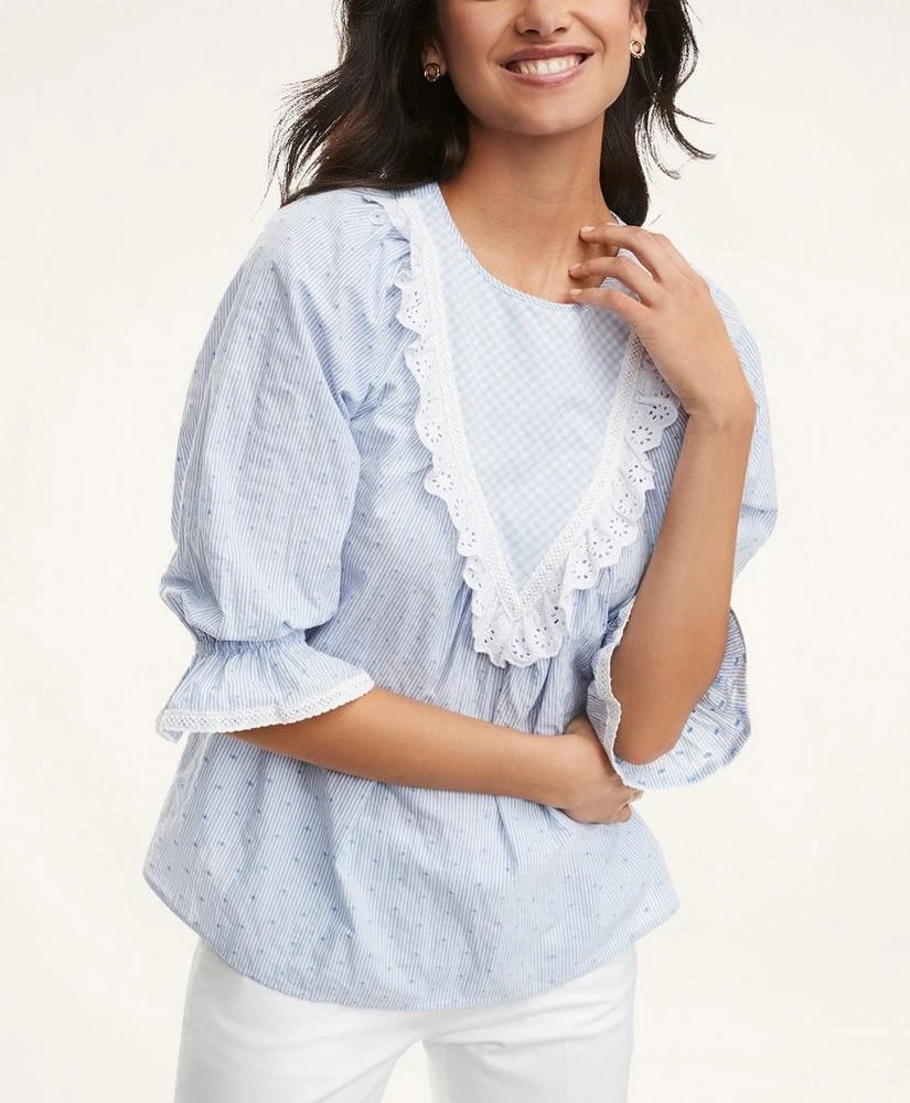 商品Brooks Brothers|Stretch Cotton Seersucker Peasant Blouse,价格¥491,第1张图片